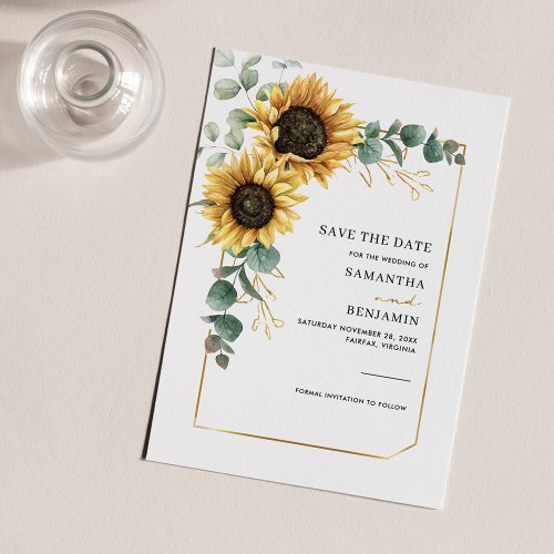 Floral Sunflower Eucalyptus Geometric Save The Date