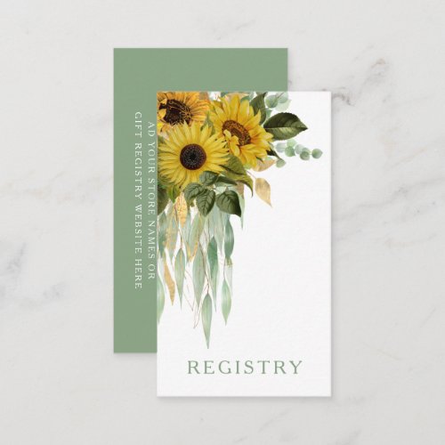 Floral Sunflower Eucalyptus Green Wedding Registry Enclosure Card