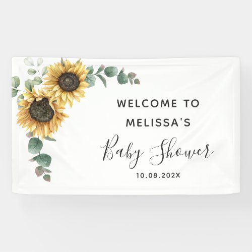 Floral Sunflower Eucalyptus Greenery Baby Shower Banner