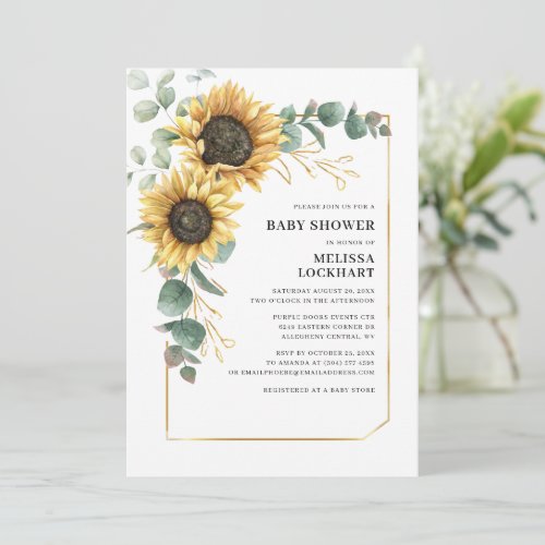 Floral Sunflower Eucalyptus Greenery Baby Shower Invitation