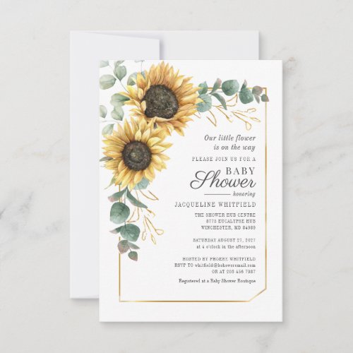 Floral Sunflower Eucalyptus Greenery Baby Shower Invitation