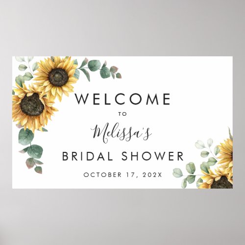 Floral Sunflower Eucalyptus Greenery Bridal Shower Poster