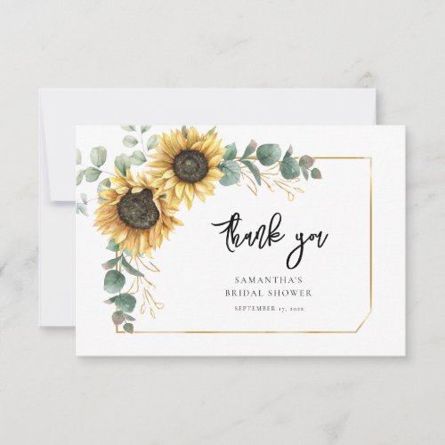 Floral Sunflower Eucalyptus Greenery Bridal Shower Thank You Card