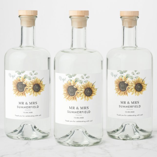 Floral Sunflower Eucalyptus Greenery Liquor Bottle Label (Bottles)