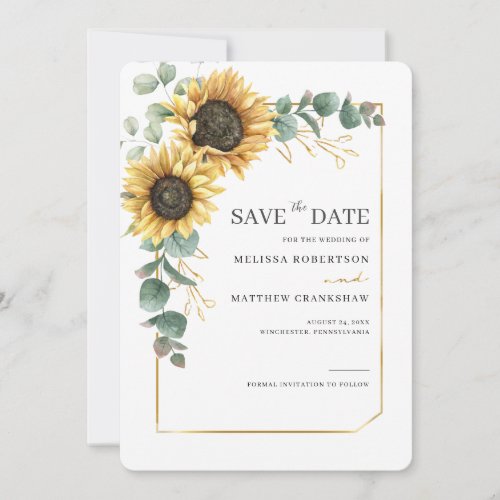 Floral Sunflower Eucalyptus Greenery Save The Date