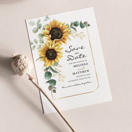 Floral Sunflower Eucalyptus Greenery Save The Date Note Card