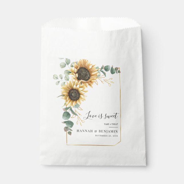 Floral Sunflower Eucalyptus Greenery Wedding Favor Bag (Front)