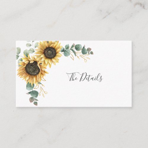 Floral Sunflower Eucalyptus Leaves Wedding Enclosure Card