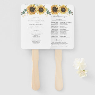 Floral Sunflower Eucalyptus Leaves Wedding Program Hand Fan