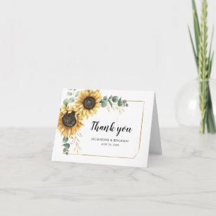 Floral Sunflower Eucalyptus Photo Wedding Thank You Card