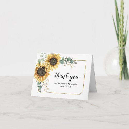 Floral Sunflower Eucalyptus Photo Wedding Thank You Card