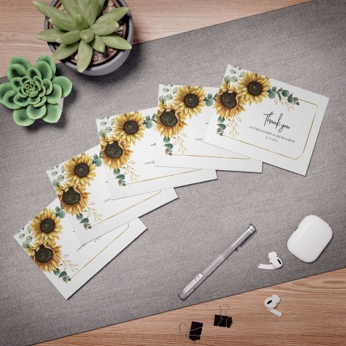 Floral Sunflower Eucalyptus Photo Wedding Thank You Card