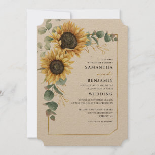 Floral Sunflower Eucalyptus Rustic Wedding Invitation