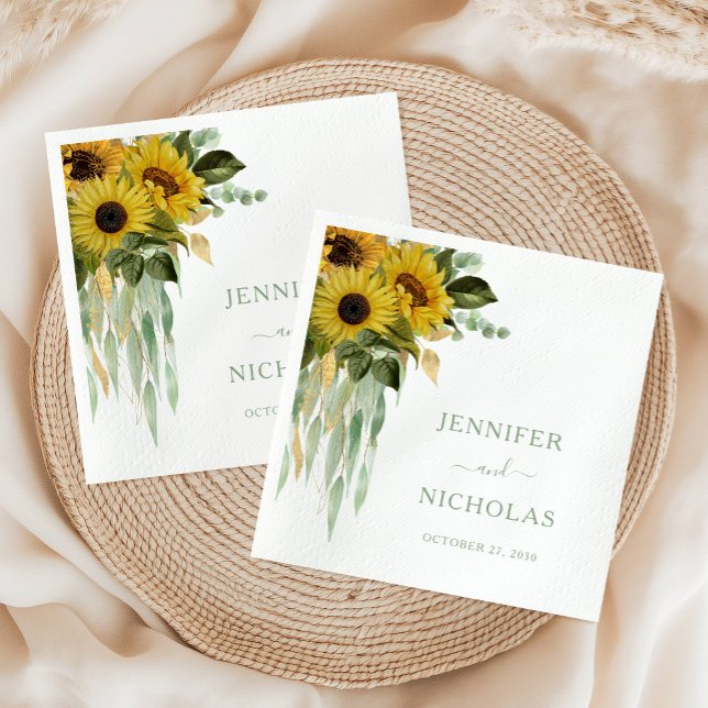 Floral Sunflower Eucalyptus Sage Green Wedding Napkins (Floral Sunflower Eucalyptus Sage Green Wedding Napkins)