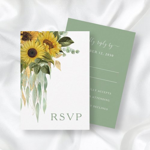 Floral Sunflower Eucalyptus Sage Green Wedding RSVP Card
