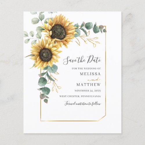 Floral Sunflower Eucalyptus Save The Date Budget