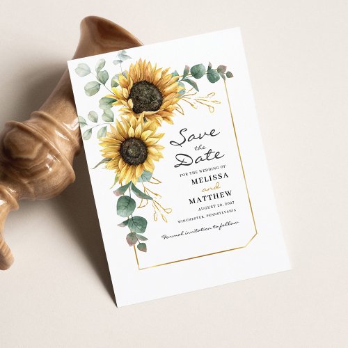 Floral Sunflower Eucalyptus Save The Date Budget Note Card