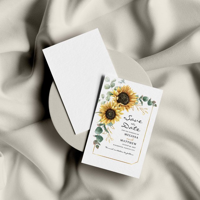 Floral Sunflower Eucalyptus Save The Date Note Card (Creator Uploaded)