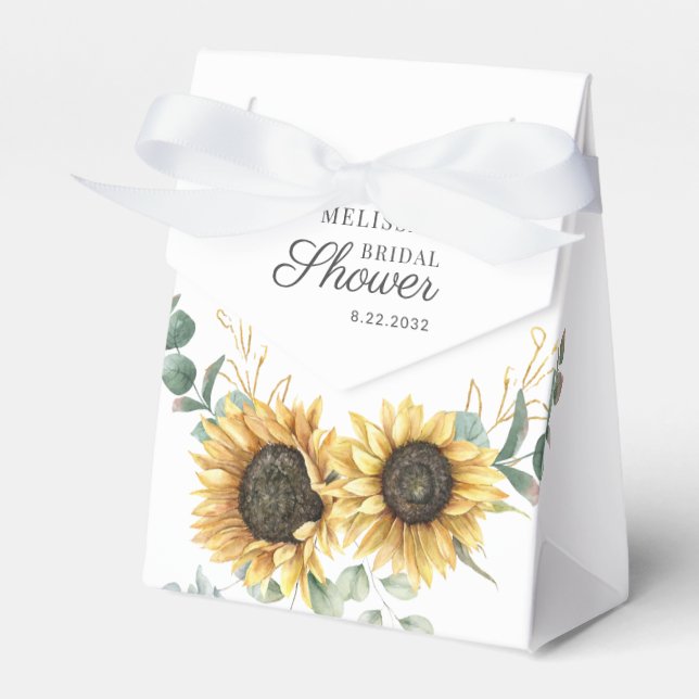 Floral Sunflower Eucalyptus Script Bridal Shower Favor Boxes (Front Side)