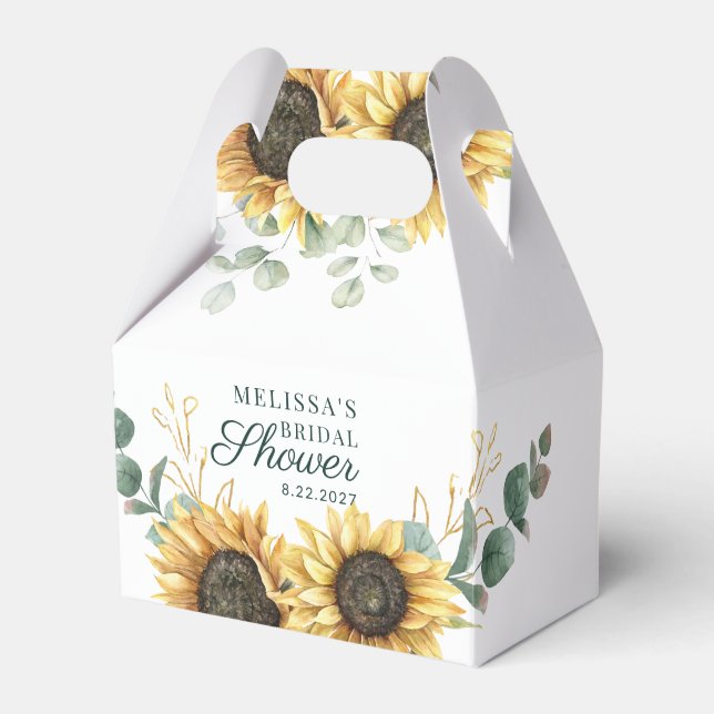 Floral Sunflower Eucalyptus Script Bridal Shower Favor Boxes (Front Side)