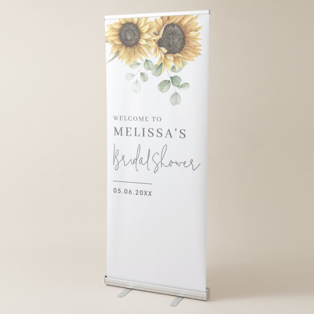 Floral Sunflower Eucalyptus Script Bridal Shower Retractable Banner (3/4)