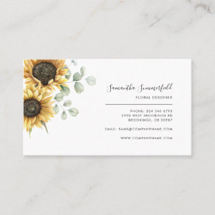 Floral Sunflower Eucalyptus Script Florist Business Card