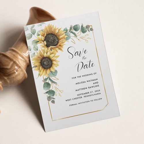 Floral Sunflower Eucalyptus Script Save The Date