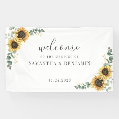 Floral Sunflower Eucalyptus Script Wedding Banner