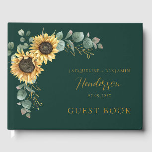 Floral Sunflower Eucalyptus Script Wedding Guest Book