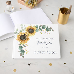 Floral Sunflower Eucalyptus Script Wedding Guest Book