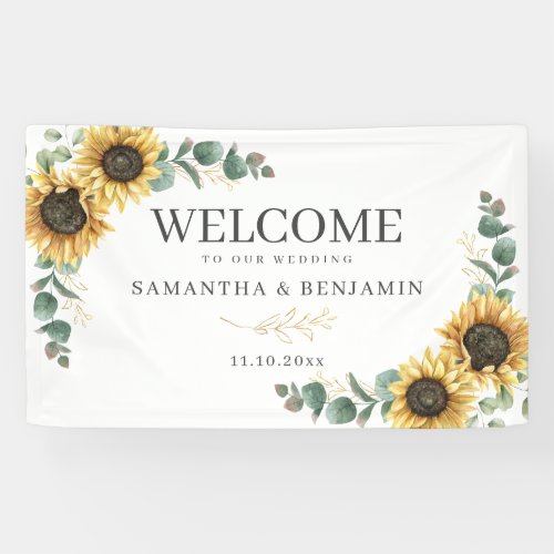 Floral Sunflower Eucalyptus Script Wedding Welcome Banner