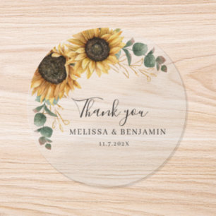 Floral Sunflower Eucalyptus Thank You Favor Classic Round Sticker
