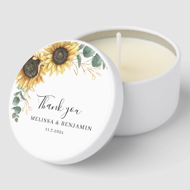 Floral Sunflower Eucalyptus Thank You Mini Candle Favors (Corner)