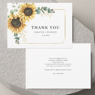 Floral Sunflower Eucalyptus Watercolor Wedding Thank You Card