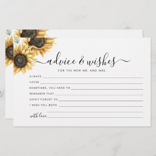 Floral Sunflower Eucalyptus Wedding Advice Card