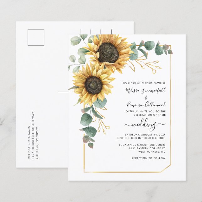 Floral Sunflower Eucalyptus Wedding Budget Invite (Front/Back)