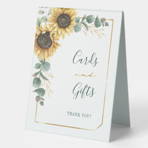 Floral Sunflower Eucalyptus Wedding Cards and Gift Table Tent
