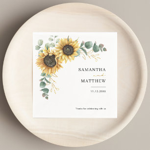 Floral Sunflower Eucalyptus Wedding Custom Paper Napkins
