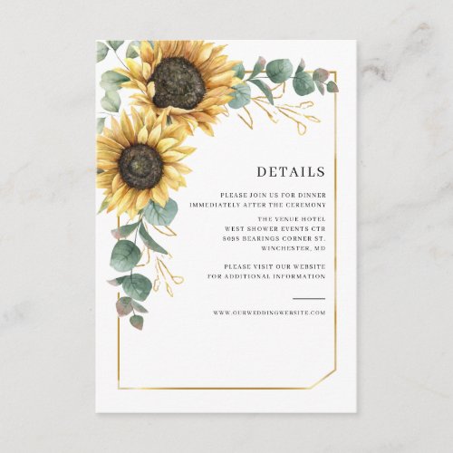 Floral Sunflower Eucalyptus Wedding Details Enclosure Card