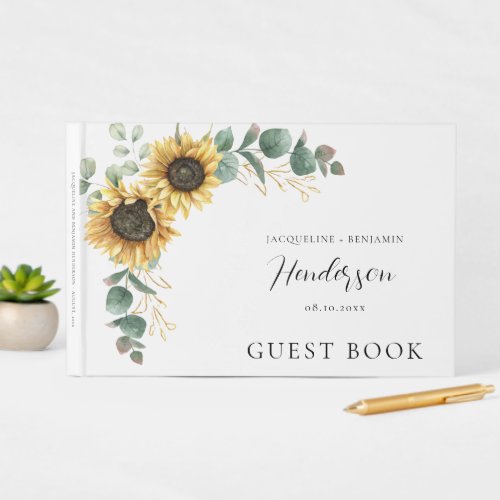 Floral Sunflower Eucalyptus Wedding Guest Book
