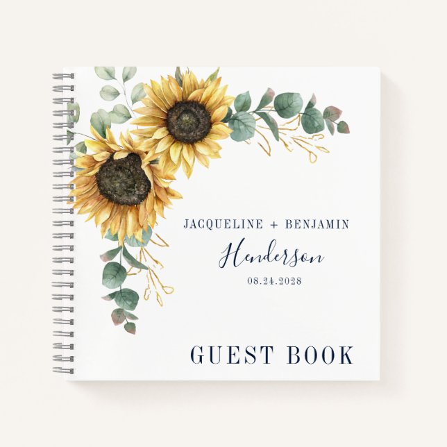 Floral Sunflower Eucalyptus Wedding Guest Notebook (Front)