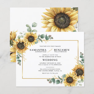 Floral Sunflower Eucalyptus Wedding Invitation