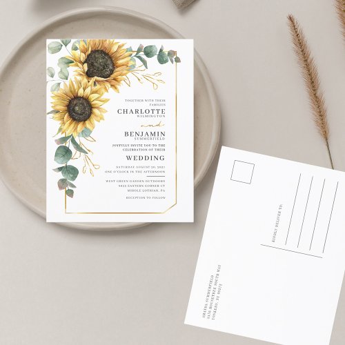 Floral Sunflower Eucalyptus Wedding Invitation