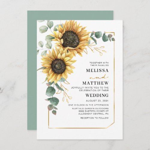 Floral Sunflower Eucalyptus Wedding Invitation