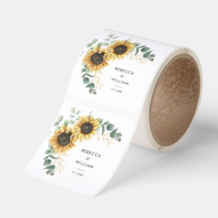 Floral Sunflower Eucalyptus Wedding Party Custom Square Sticker