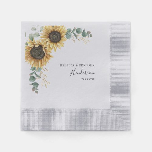 Floral Sunflower Eucalyptus Wedding Party Paper Napkins