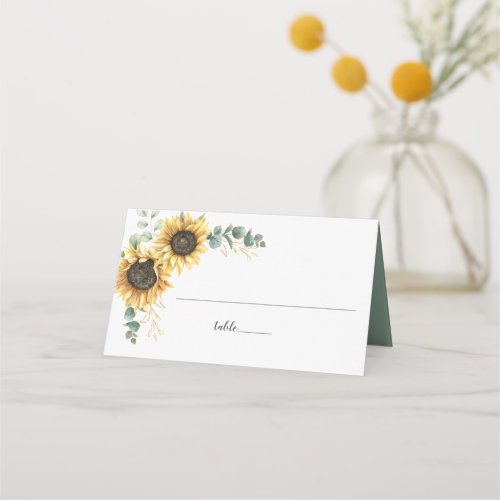 Floral Sunflower Eucalyptus Wedding Place Card