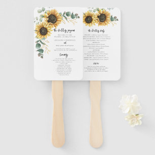 Floral Sunflower Eucalyptus Wedding Program Hand Fan