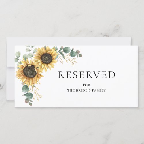 Floral Sunflower Eucalyptus Wedding Reserved Card