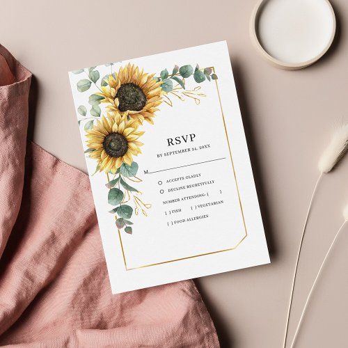 Floral Sunflower Eucalyptus Wedding RSVP Card